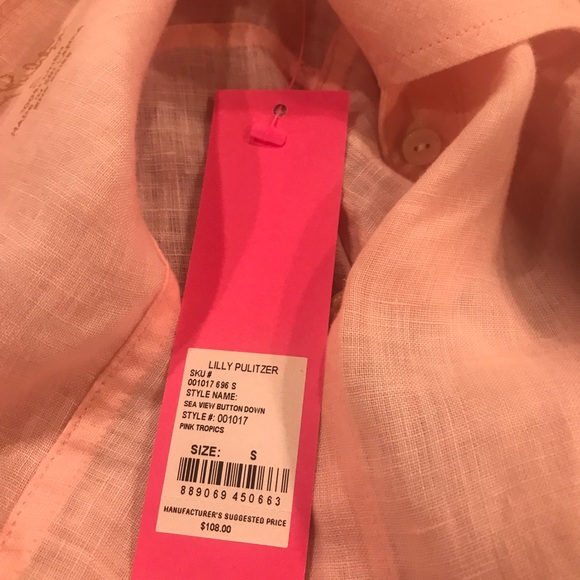NWT Lilly Pulitzer Sea View pink tropics linen shirt, small - Picture 4 of 6